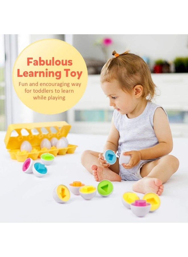 Matching Eggs 12 pcs Set Color & Shape Recoginition Sorter Puzzle for Toddlers Easter Travel Game Early Learning Educational Fine Motor Skill  Gift for Year Old Kids - Image 3